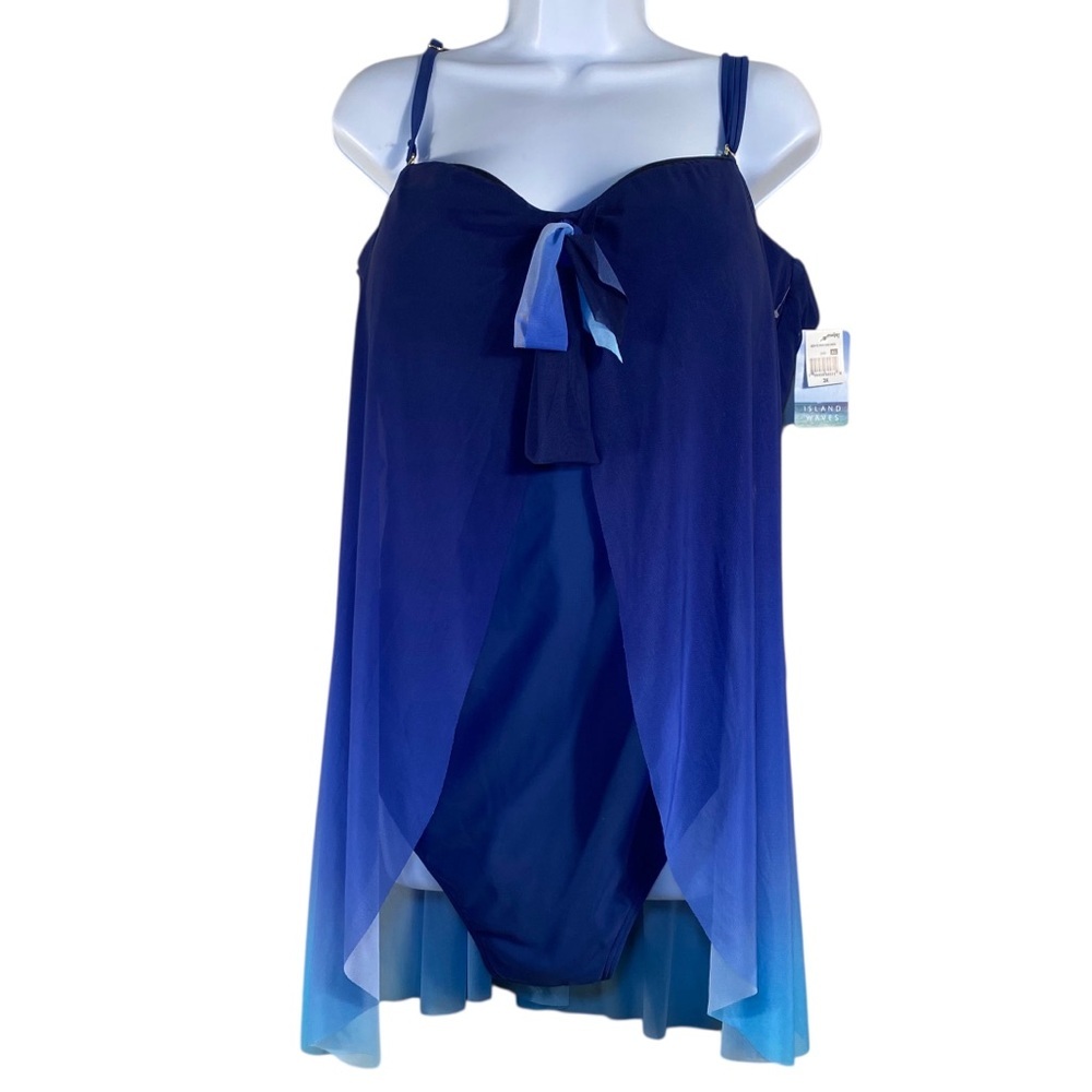 Island Waves Sheer Blue Ombré Fly-Away Front  One Piece Swim 3X
